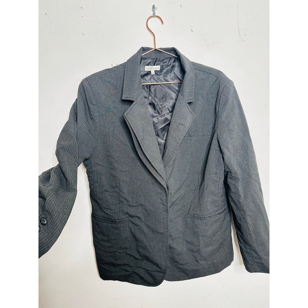 MOON RIVER Gray Pinstripe Double Layered Front Button Blazer Jacket sz Medium - Picture 6 of 16